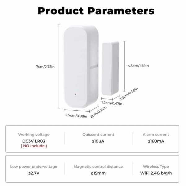 Drahtloser Türalarm-Sensor, Fenster-offen-Alarm WiFi/Zigbee