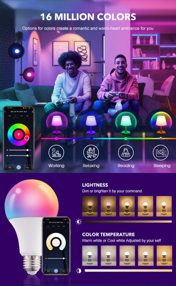 مصابيح إضاءة ذكية، مصابيح إضاءة متغيرة الألوان 10W Zigbee / WiFi / بلوتوث